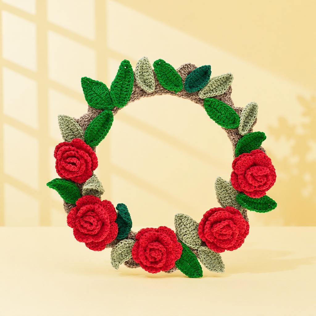 Crochet Wreath with Red Roses
